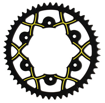 Couronne Alu Suzuki X Wing Ergal - Anti Boue Noire/Jaune - 520 - 50 Dents - Similaire JTA808