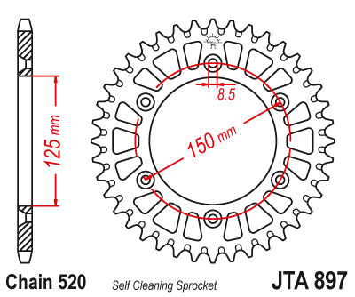 Couronne Alu Ktm X Wing Ergal-Anti Boue Noire/Orange - 520 - 52 Dents - Similaire JTA897