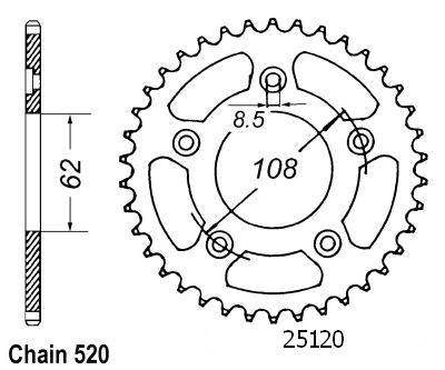Couronne Rs 125 Extrema 1993-1998 - 520 - 39 Dents - Similaire JTR701