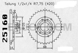 Couronne Derbi Senda/Fenix 1996 - 420 - 44 Dents - Similaire JTR2035