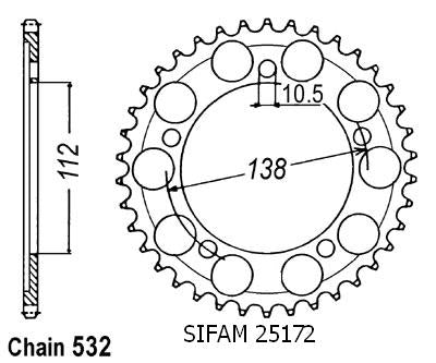 Couronne Yamaha 600 R6 1999-2002 - 532 - 48 Dents - Similaire JTR1873