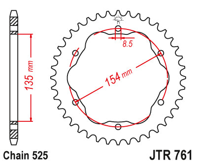 Couronne Ducati 1098 R/S 2007 - 6 Trous SANS Porte Moyeu - 525 - 40 Dents - Similaire JTR761
