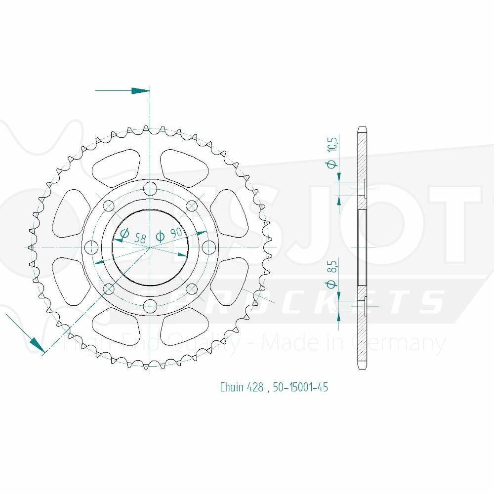 Couronne Acier TT Honda - 428 - 45 Dents - Similaire JTR269