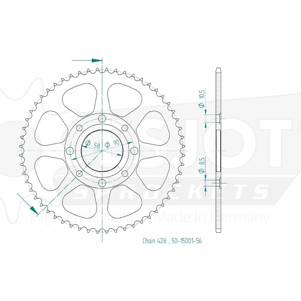 Couronne Acier TT Honda - 428 - 56 Dents - Similaire JTR269