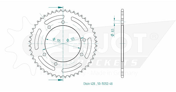 Couronne Acier Derbi-Rieju-Yamaha - 428 - 48 Dents - Similaire JTR1134 - Made in Germany