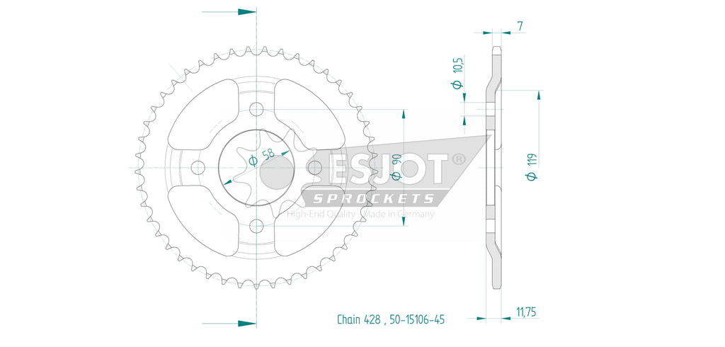 Esjot - Couronne - 428 - 45 dents