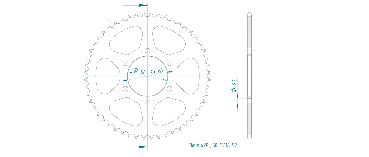Couronne Esjot - 428 - 52 dents
