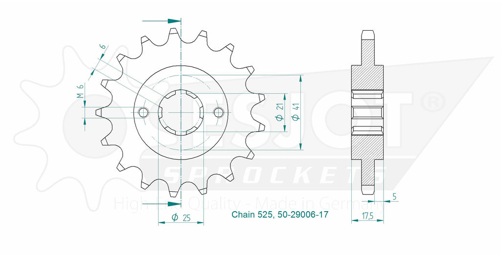 Pignon Honda - 525 - 17 Dents - Made in Germany