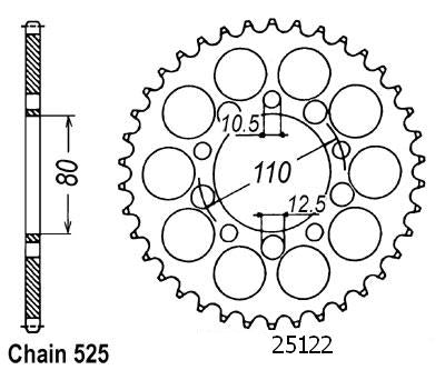 Couronne Acier Honda - 525 - 40 Dents - Similaire JTR1332 - Made in Germany