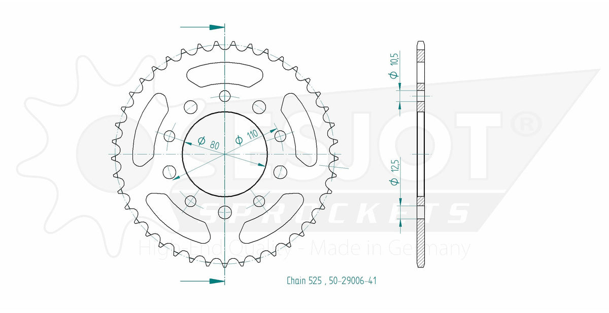 Couronne Acier Honda - 525 - 41 Dents - Made in Germany