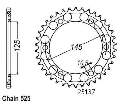 Couronne Acier - 525 - 44 Dents - Made in Germany