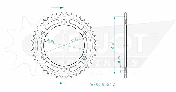 Couronne Acier Suzuki - 525 - 42 Dents - Made in Germany