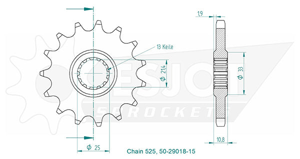 Pignon - 525 - 15 Dents - Made in Germany