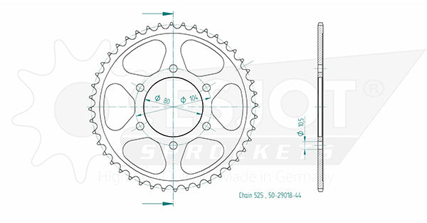 Couronne Acier Kawasaki - 525 - 44 Dents - Similaire JTR1489 - Made in Germany