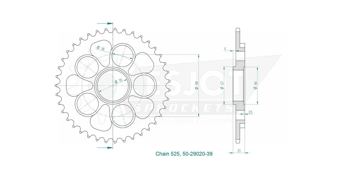 Couronne Acier Ducati - 525 - 39 Dents - Made in Germany