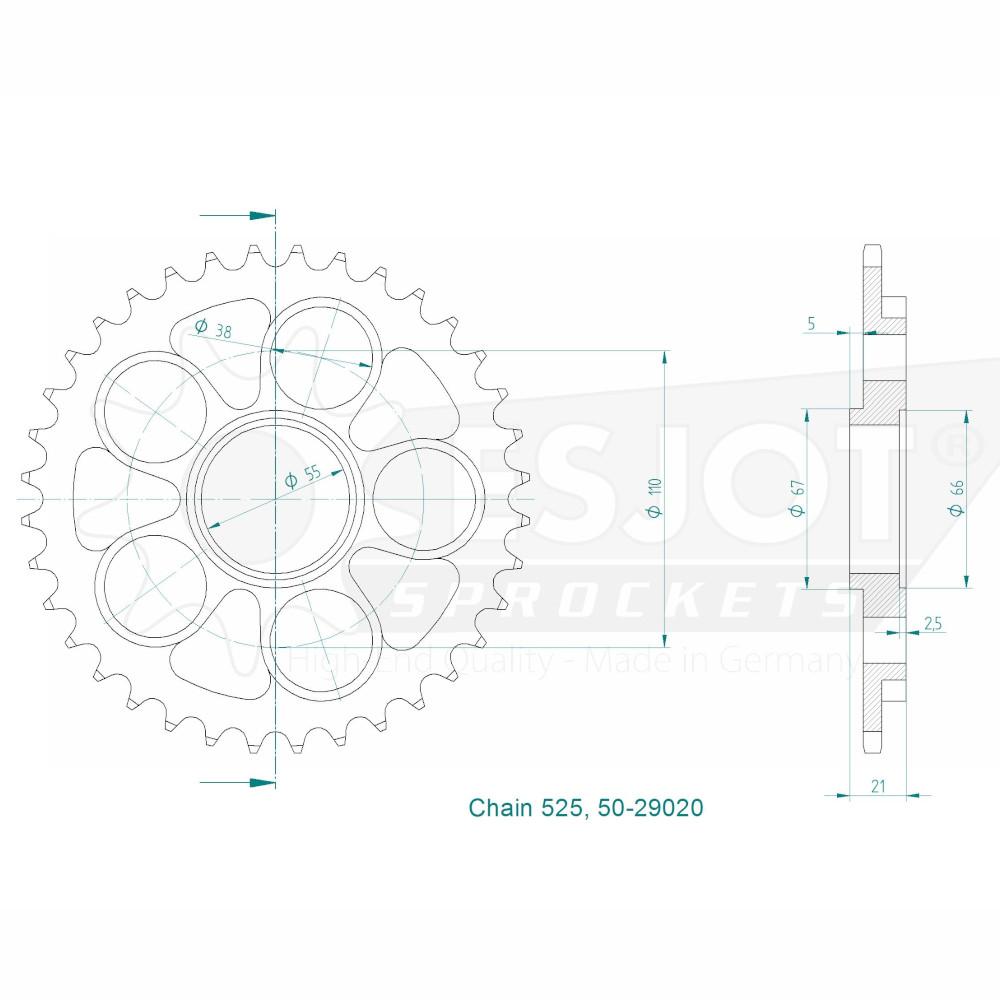 Couronne Acier Ducati - 525 - 45 Dents - Made in Germany