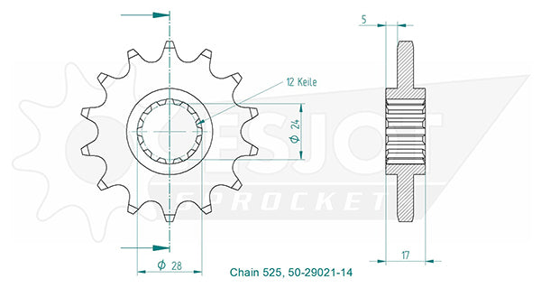 Pignon - 525 - 14 Dents - Made in Germany