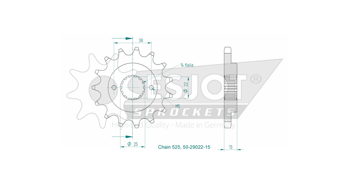 Pignon Cagiva-Ducati - 525 - 15 Dents - Similaire JTF740 - Made in Germany