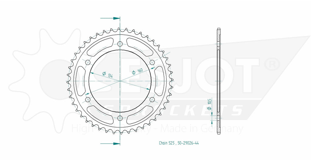 Couronne Acier - 525 - 44 Dents - Made in Germany
