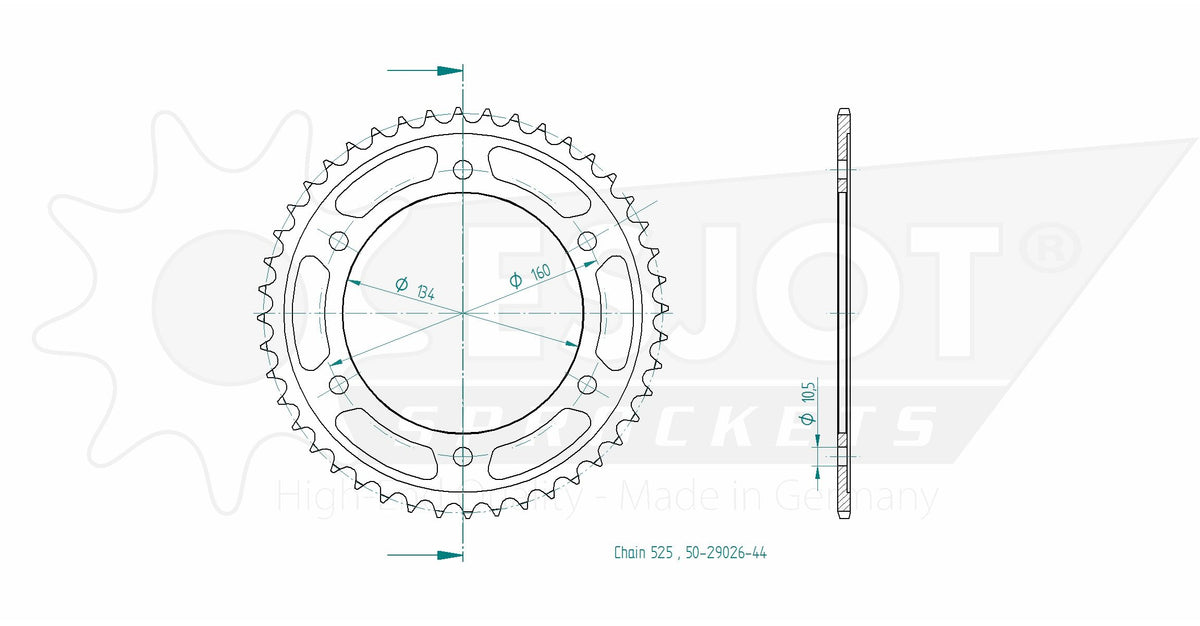 Couronne Acier - 525 - 44 Dents - Made in Germany