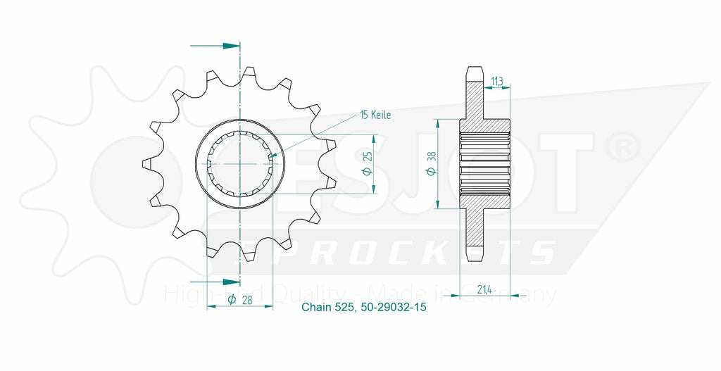 Pignon - 525 - 15 Dents - Made in Germany