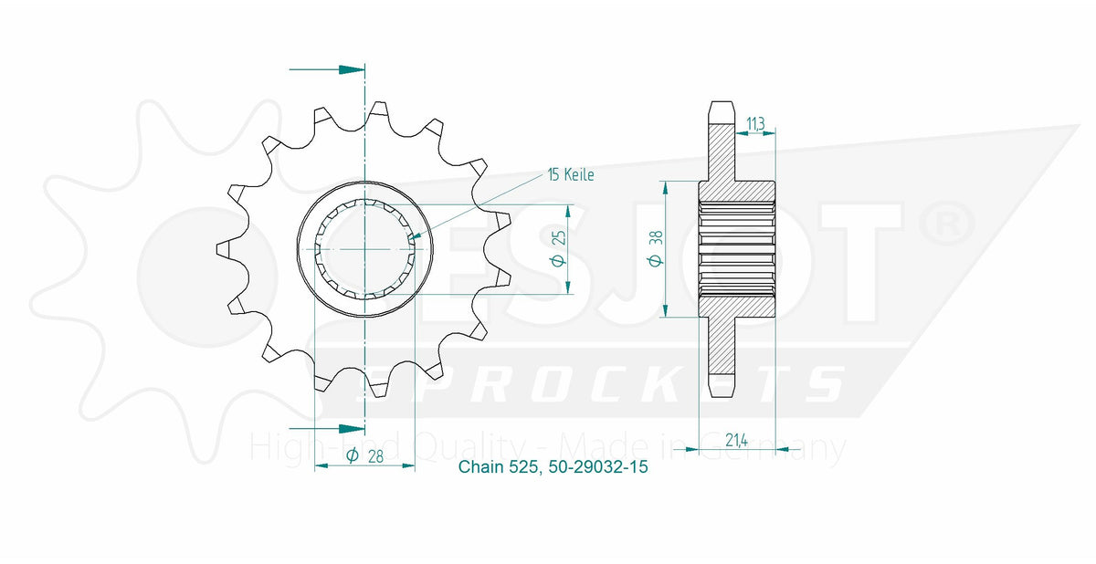 Pignon - 525 - 15 Dents - Made in Germany