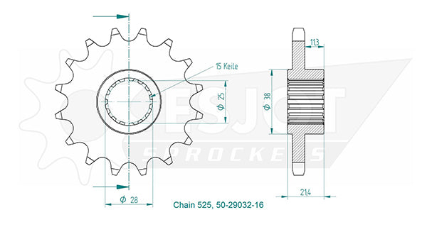 Pignon Aprilia - 525 - 16 Dents - Similaire JTF709 - Made in Germany
