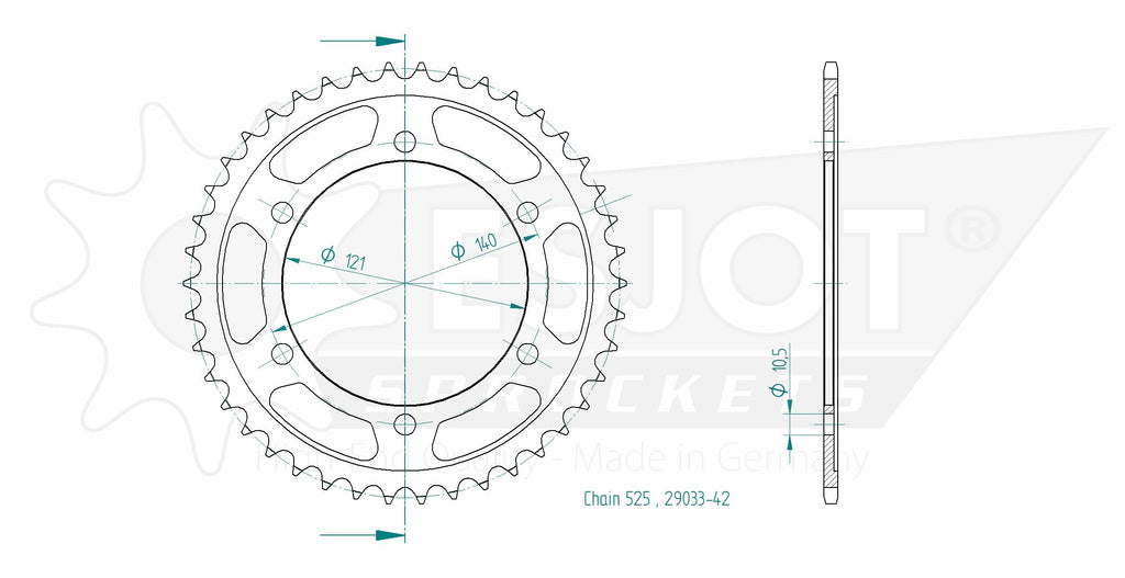 Couronne Acier Moto Morini - 525 - 42 Dents - Made in Germany