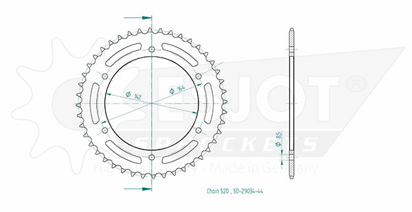 Couronne Acier Hyosung - 525 - 44 Dents - Similaire JTR1704 - Made in Germany