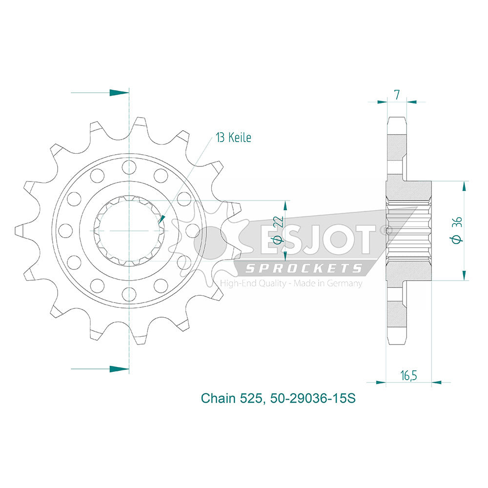 Pignon Lightweight Ducati - 525 - 15 Dents - Made in Germany