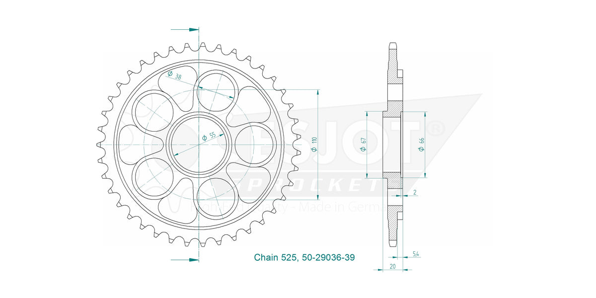 Couronne Acier - 525 - 39 Dents - Made in Germany