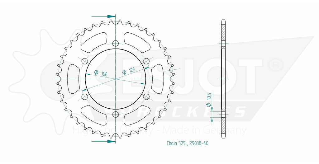 Couronne Acier - 525 - 40 Dents - Made in Germany