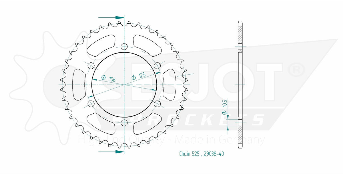 Couronne Acier - 525 - 40 Dents - Made in Germany