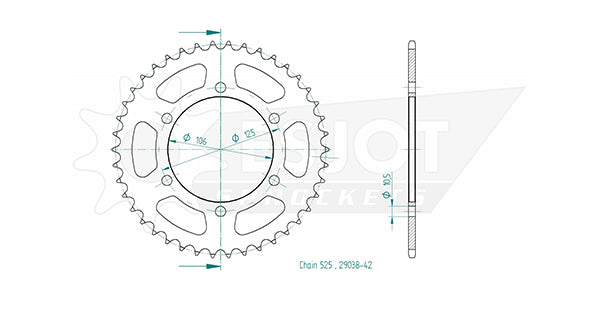 Couronne Acier - 525 - 42 Dents - Made in Germany