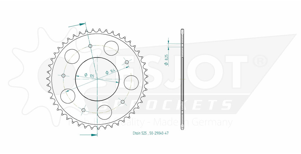 Couronne Acier Gilera - 525 - 47 Dents - Made in Germany