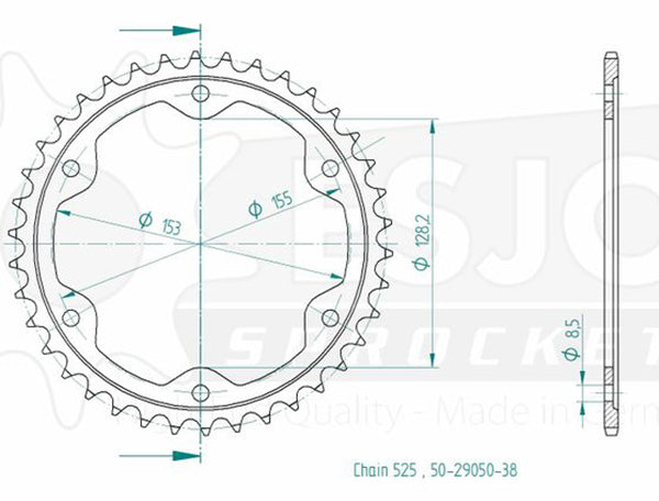Couronne Acier KTM - 525 - 38 Dents - Made in Germany