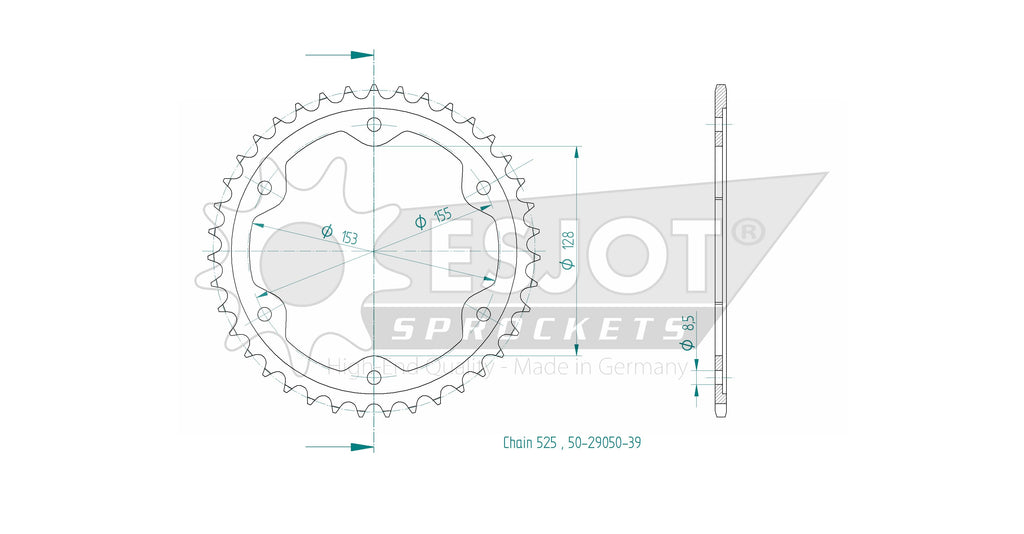 Couronne Acier - 525 - 39 Dents - Made in Germany