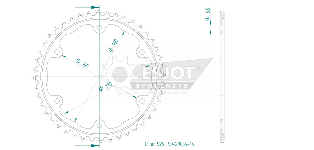 Couronne Acier - 44 Dents - Made in Germany
