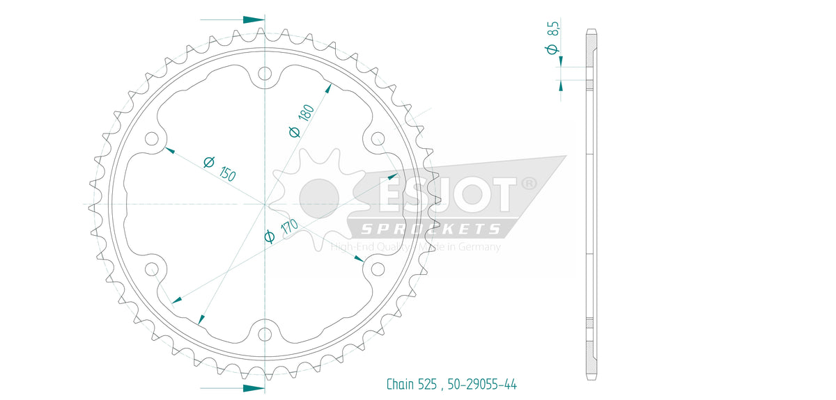 Couronne Acier - 44 Dents - Made in Germany

