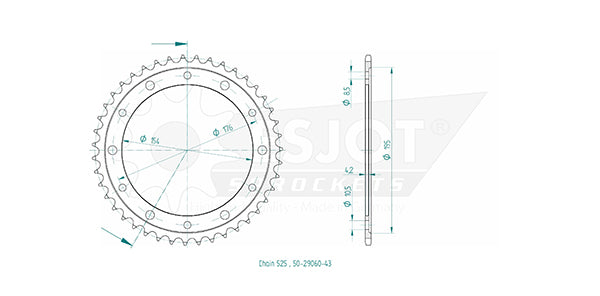 Couronne ESJOT - pas en 525 - 43 dents