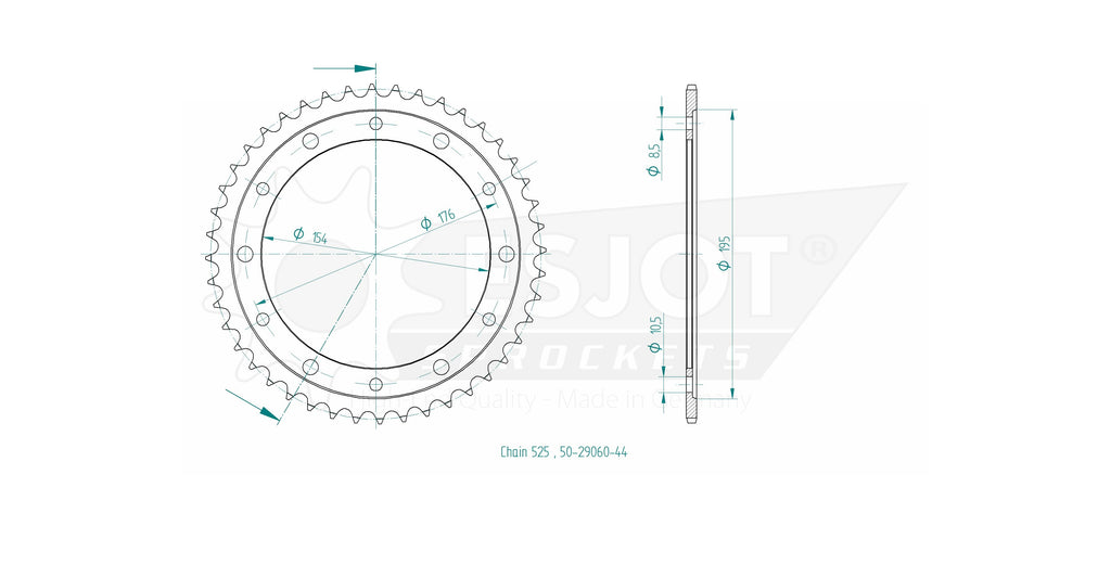 Couronne ESJOT - pas en 525 - 44 dents