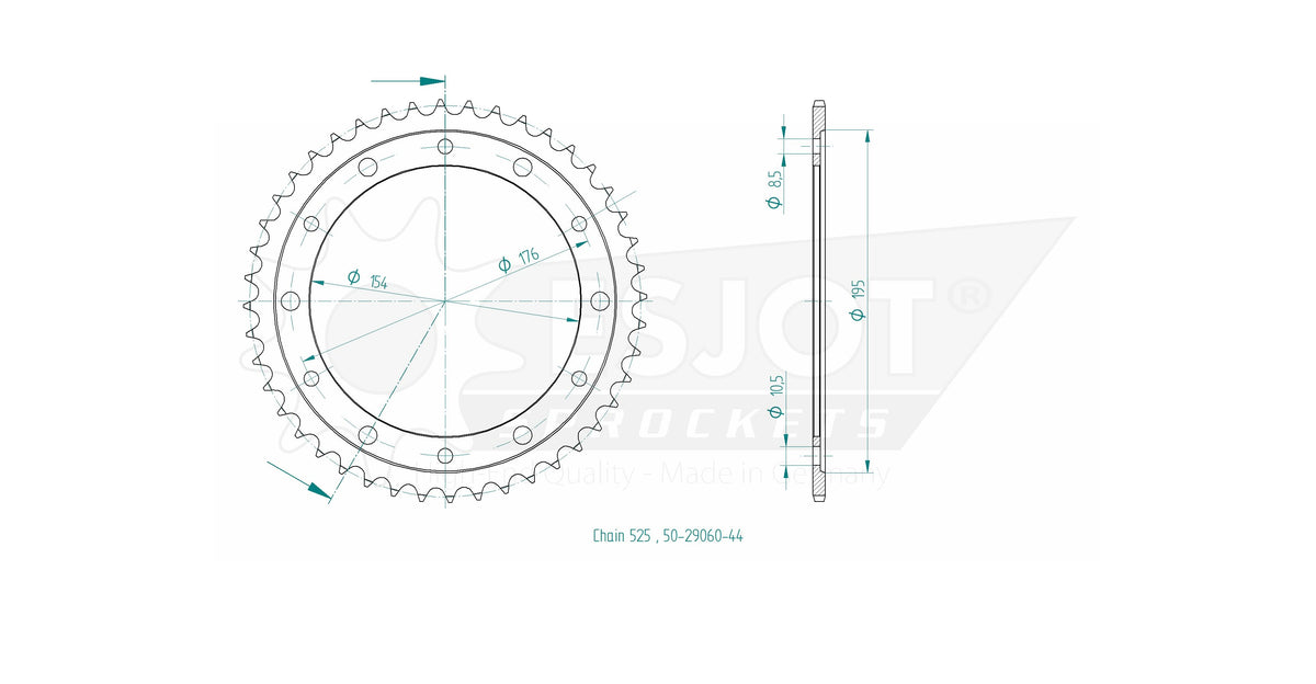 Couronne ESJOT - pas en 525 - 44 dents