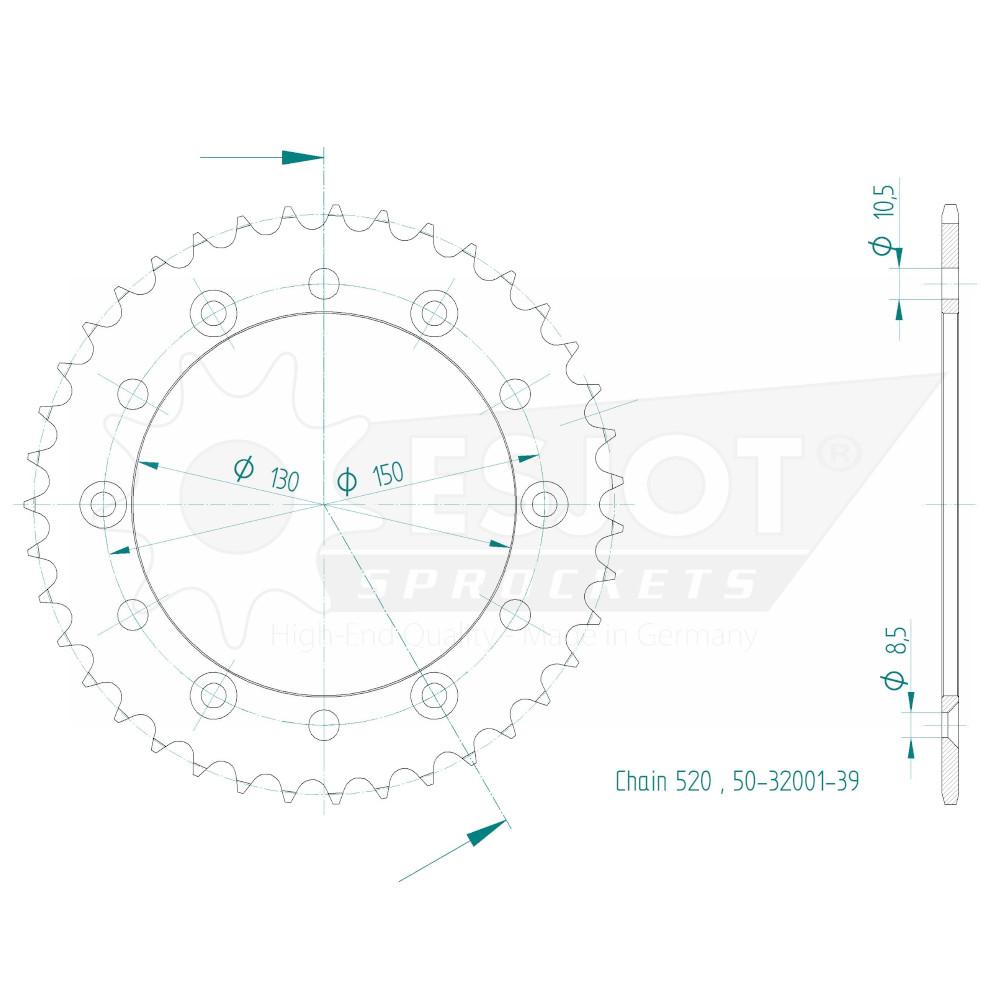 Couronne Acier TT Honda - 520 - 39 Dents - Made in Germany