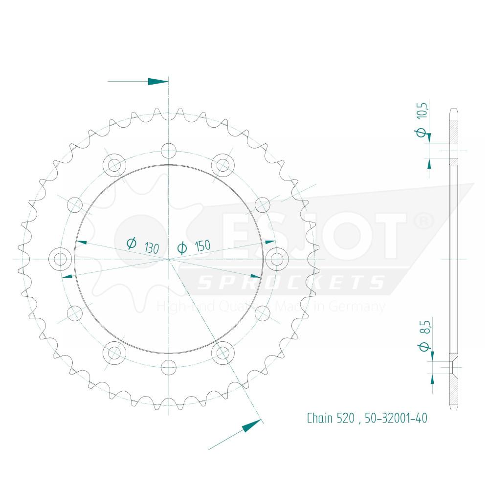 Couronne Acier TT Honda - 520 - 40 Dents - Made in Germany
