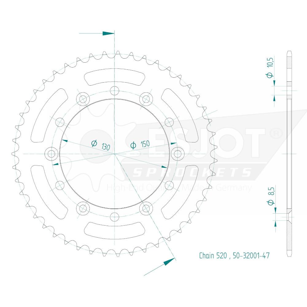 Couronne Acier TT Honda-Yamaha - 520 - 47 Dents - Made in Germany