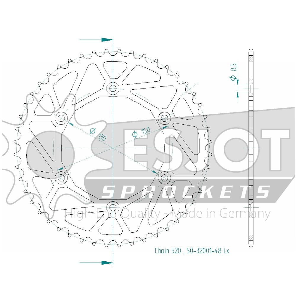 Couronne Acier TT Ultralight Honda-Yamaha - 520 - 48 Dents - Similaire JTR245/2 - Made in Germany