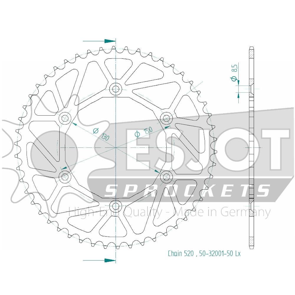 Couronne Acier TT Ultralight Honda-Yamaha - 520 - 50 Dents - Similaire JTR245/2 - Made in Germany