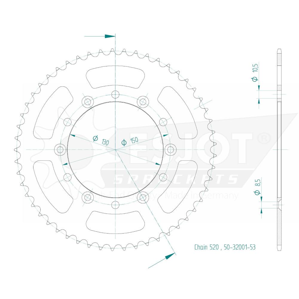 Couronne Acier TT Honda - 520 - 53 Dents - Similaire JTR245/2 - Made in Germany