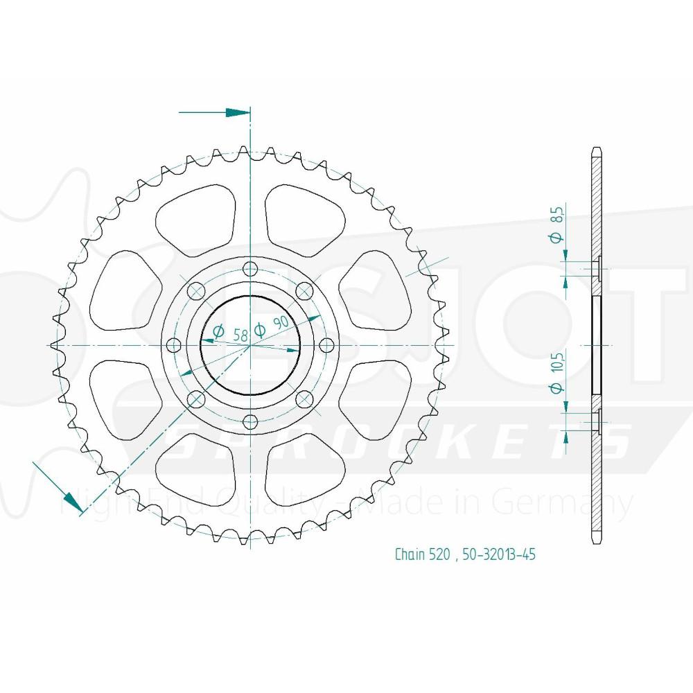 Couronne Acier TT Honda - 520 - 45 Dents - Made in Germany