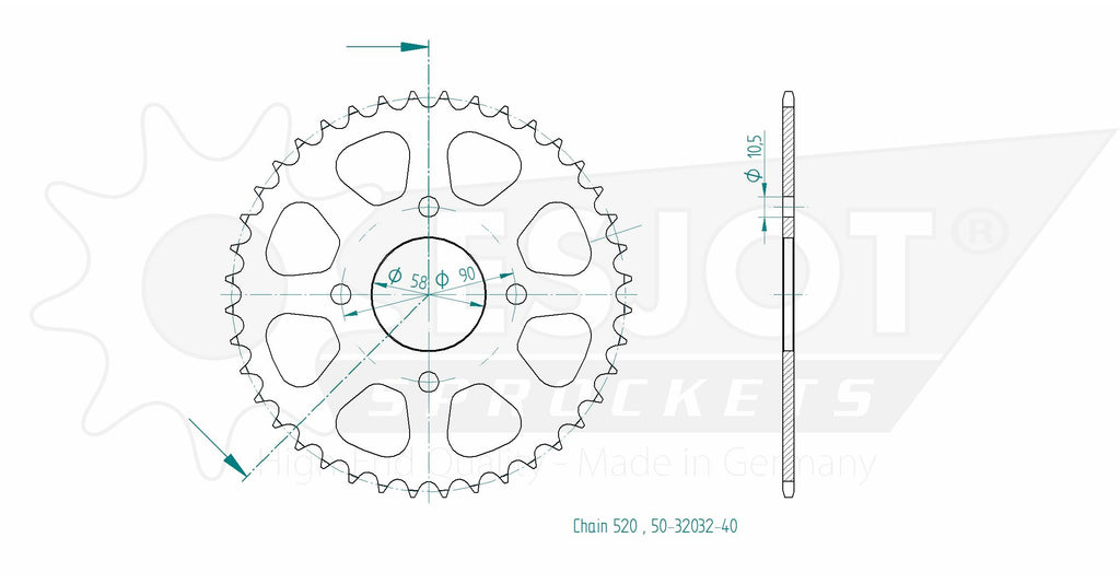Couronne Acier - 520 - 40 Dents - Made in Germany